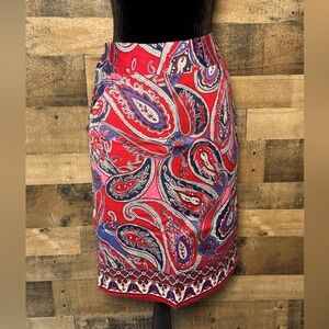 NEW NWT Charter Club Women's Red Pink Paisley Pencil Skirt Size 10 SM 188